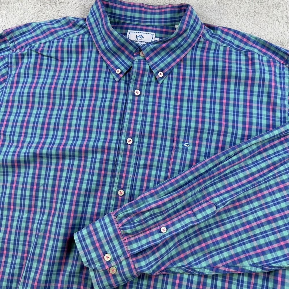 Southern Tide Shirt Mens 2XL Multicolor Plaid Long Sleeve Button Down Pocket